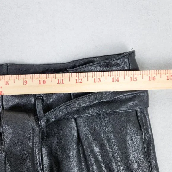Commando Pants Womens Medium Black Faux Leather Paperbag Waist Belted Vegan - Picture 4 of 12